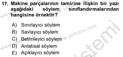 Genel Dilbilim 2 Dersi 2022 - 2023 Yılı Yaz Okulu Sınavı 17. Soru