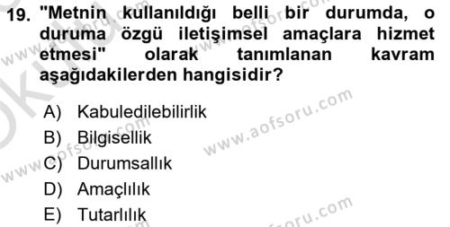 Genel Dilbilim 2 Dersi 2022 - 2023 Yılı Yaz Okulu Sınavı 19. Soru