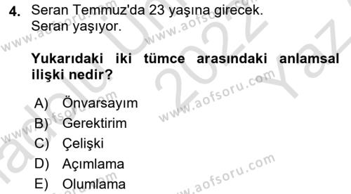 Genel Dilbilim 2 Dersi 2022 - 2023 Yılı Yaz Okulu Sınavı 4. Soru