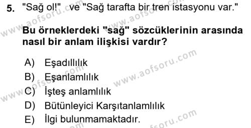 Genel Dilbilim 2 Dersi 2022 - 2023 Yılı Yaz Okulu Sınavı 5. Soru