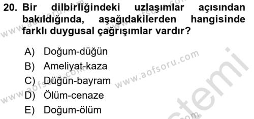 Genel Dilbilim 2 Dersi 2023 - 2024 Yılı (Vize) Ara Sınavı 20. Soru