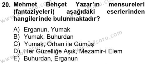 2. Meşrutiyet Dönemi Türk Edebiyatı Dersi 2012 - 2013 Yılı (Vize) Ara Sınavı 20. Soru