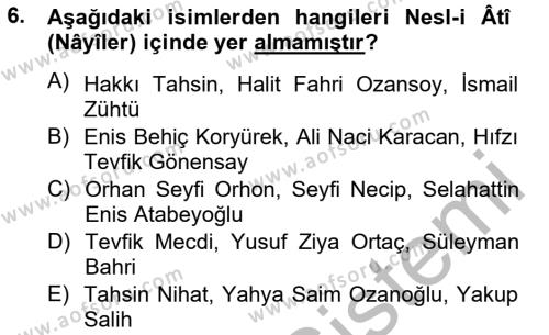 2. Meşrutiyet Dönemi Türk Edebiyatı Dersi 2012 - 2013 Yılı (Vize) Ara Sınavı 6. Soru
