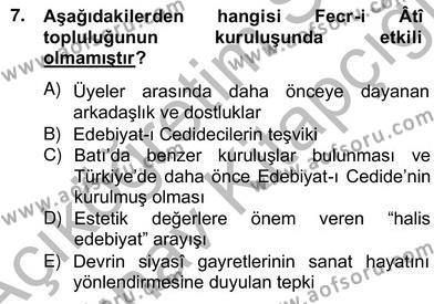 2. Meşrutiyet Dönemi Türk Edebiyatı Dersi 2012 - 2013 Yılı (Vize) Ara Sınavı 7. Soru