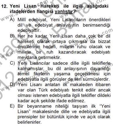 2. Meşrutiyet Dönemi Türk Edebiyatı Dersi 2012 - 2013 Yılı (Final) Dönem Sonu Sınavı 12. Soru