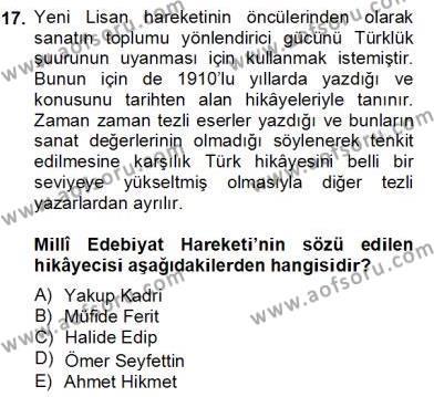 2. Meşrutiyet Dönemi Türk Edebiyatı Dersi 2012 - 2013 Yılı (Final) Dönem Sonu Sınavı 17. Soru