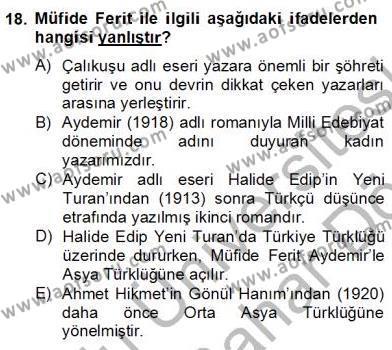 2. Meşrutiyet Dönemi Türk Edebiyatı Dersi 2012 - 2013 Yılı (Final) Dönem Sonu Sınavı 18. Soru