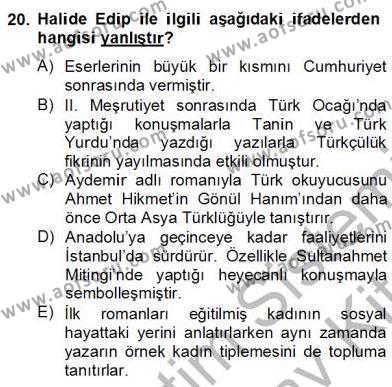 2. Meşrutiyet Dönemi Türk Edebiyatı Dersi 2012 - 2013 Yılı (Final) Dönem Sonu Sınavı 20. Soru