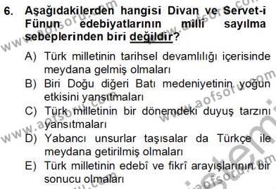2. Meşrutiyet Dönemi Türk Edebiyatı Dersi 2012 - 2013 Yılı (Final) Dönem Sonu Sınavı 6. Soru