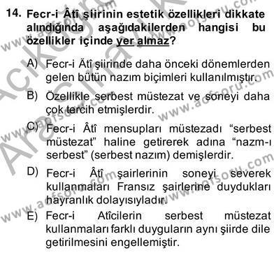 2. Meşrutiyet Dönemi Türk Edebiyatı Dersi 2013 - 2014 Yılı (Vize) Ara Sınavı 14. Soru