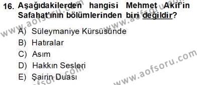 2. Meşrutiyet Dönemi Türk Edebiyatı Dersi 2013 - 2014 Yılı (Final) Dönem Sonu Sınavı 16. Soru