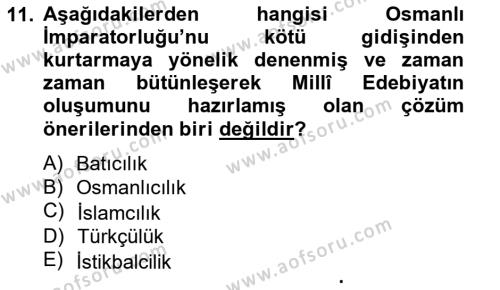 2. Meşrutiyet Dönemi Türk Edebiyatı Dersi 2014 - 2015 Yılı Tek Ders Sınavı 11. Soru