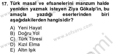 2. Meşrutiyet Dönemi Türk Edebiyatı Dersi 2014 - 2015 Yılı Tek Ders Sınavı 17. Soru