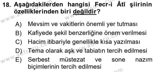 2. Meşrutiyet Dönemi Türk Edebiyatı Dersi 2015 - 2016 Yılı (Vize) Ara Sınavı 18. Soru