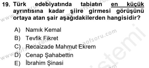 2. Meşrutiyet Dönemi Türk Edebiyatı Dersi 2015 - 2016 Yılı (Vize) Ara Sınavı 19. Soru