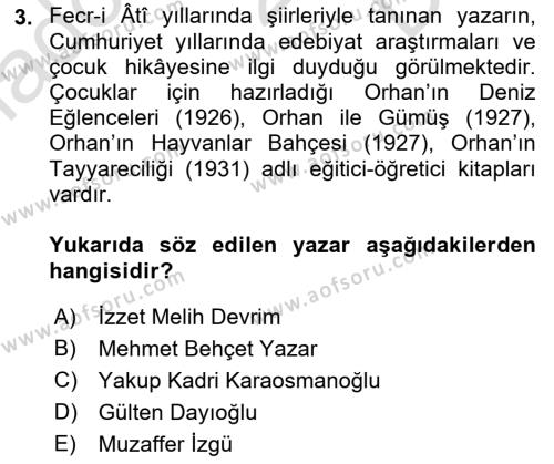 2. Meşrutiyet Dönemi Türk Edebiyatı Dersi 2015 - 2016 Yılı (Final) Dönem Sonu Sınavı 3. Soru