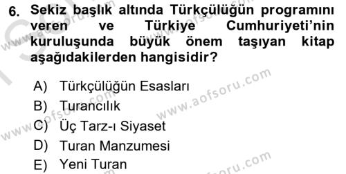 2. Meşrutiyet Dönemi Türk Edebiyatı Dersi 2015 - 2016 Yılı (Final) Dönem Sonu Sınavı 6. Soru