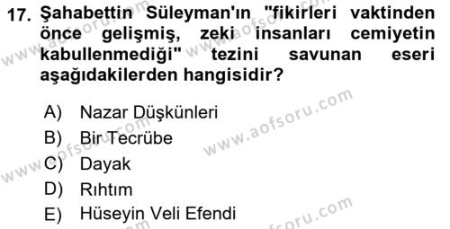 2. Meşrutiyet Dönemi Türk Edebiyatı Dersi 2016 - 2017 Yılı (Vize) Ara Sınavı 17. Soru