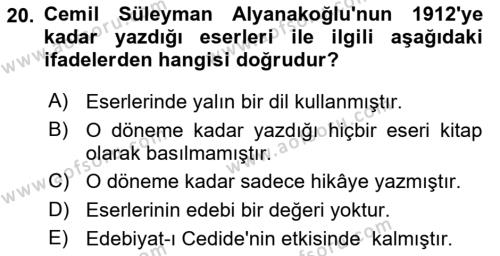 2. Meşrutiyet Dönemi Türk Edebiyatı Dersi 2016 - 2017 Yılı (Vize) Ara Sınavı 20. Soru