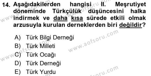 2. Meşrutiyet Dönemi Türk Edebiyatı Dersi 2017 - 2018 Yılı 3 Ders Sınavı 14. Soru