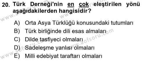 2. Meşrutiyet Dönemi Türk Edebiyatı Dersi 2017 - 2018 Yılı 3 Ders Sınavı 20. Soru