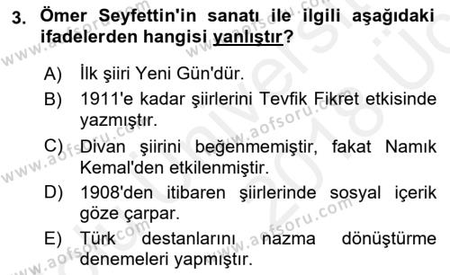 2. Meşrutiyet Dönemi Türk Edebiyatı Dersi 2017 - 2018 Yılı 3 Ders Sınavı 3. Soru