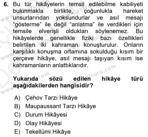 2. Meşrutiyet Dönemi Türk Edebiyatı Dersi 2017 - 2018 Yılı 3 Ders Sınavı 6. Soru