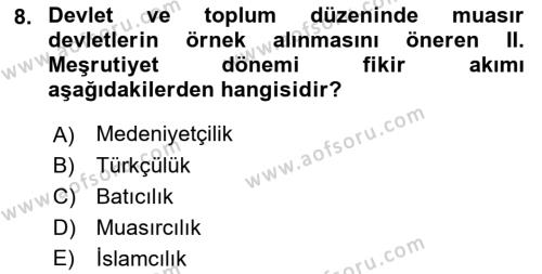 2. Meşrutiyet Dönemi Türk Edebiyatı Dersi 2017 - 2018 Yılı 3 Ders Sınavı 8. Soru