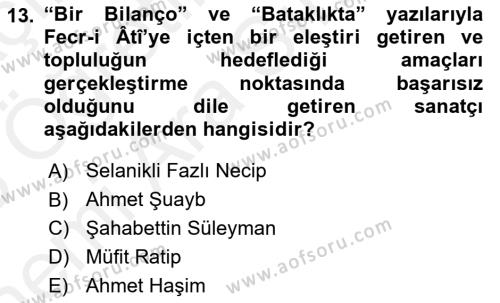 2. Meşrutiyet Dönemi Türk Edebiyatı Dersi 2017 - 2018 Yılı (Vize) Ara Sınavı 13. Soru