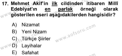 2. Meşrutiyet Dönemi Türk Edebiyatı Dersi 2017 - 2018 Yılı (Vize) Ara Sınavı 17. Soru