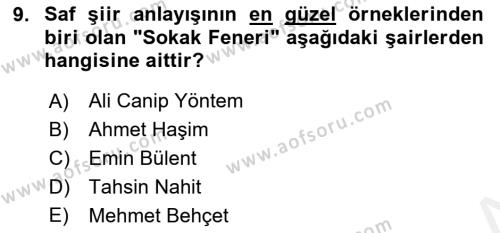 2. Meşrutiyet Dönemi Türk Edebiyatı Dersi 2017 - 2018 Yılı (Vize) Ara Sınavı 9. Soru