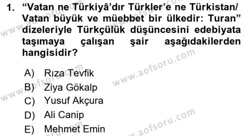 2. Meşrutiyet Dönemi Türk Edebiyatı Dersi 2017 - 2018 Yılı (Final) Dönem Sonu Sınavı 1. Soru