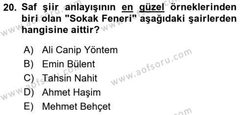 2. Meşrutiyet Dönemi Türk Edebiyatı Dersi 2017 - 2018 Yılı (Final) Dönem Sonu Sınavı 20. Soru