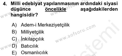 2. Meşrutiyet Dönemi Türk Edebiyatı Dersi 2017 - 2018 Yılı (Final) Dönem Sonu Sınavı 4. Soru