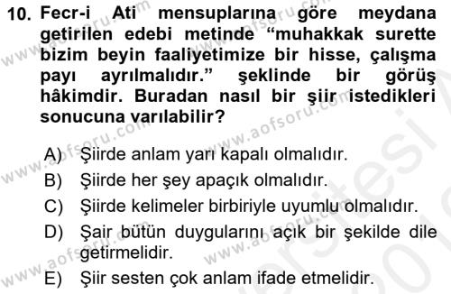 2. Meşrutiyet Dönemi Türk Edebiyatı Dersi 2018 - 2019 Yılı (Vize) Ara Sınavı 10. Soru