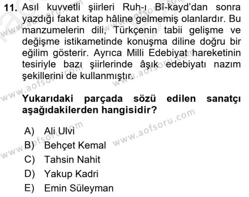 2. Meşrutiyet Dönemi Türk Edebiyatı Dersi 2018 - 2019 Yılı (Vize) Ara Sınavı 11. Soru