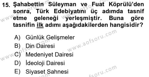 2. Meşrutiyet Dönemi Türk Edebiyatı Dersi 2018 - 2019 Yılı (Vize) Ara Sınavı 15. Soru