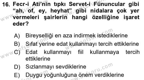 2. Meşrutiyet Dönemi Türk Edebiyatı Dersi 2018 - 2019 Yılı (Vize) Ara Sınavı 16. Soru