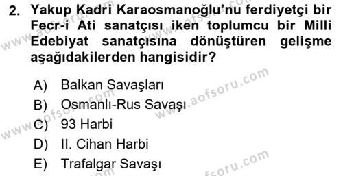 2. Meşrutiyet Dönemi Türk Edebiyatı Dersi 2018 - 2019 Yılı (Vize) Ara Sınavı 2. Soru