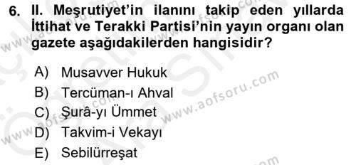 2. Meşrutiyet Dönemi Türk Edebiyatı Dersi 2018 - 2019 Yılı (Vize) Ara Sınavı 6. Soru