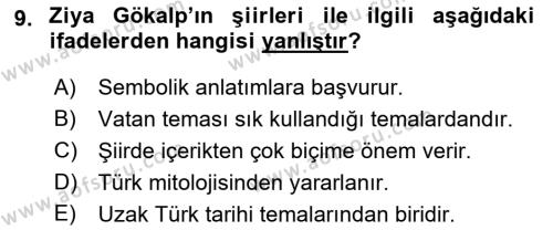 2. Meşrutiyet Dönemi Türk Edebiyatı Dersi 2018 - 2019 Yılı (Final) Dönem Sonu Sınavı 9. Soru