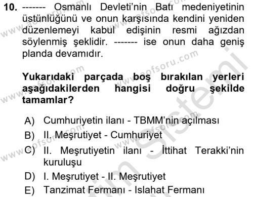 2. Meşrutiyet Dönemi Türk Edebiyatı Dersi 2020 - 2021 Yılı Yaz Okulu Sınavı 10. Soru