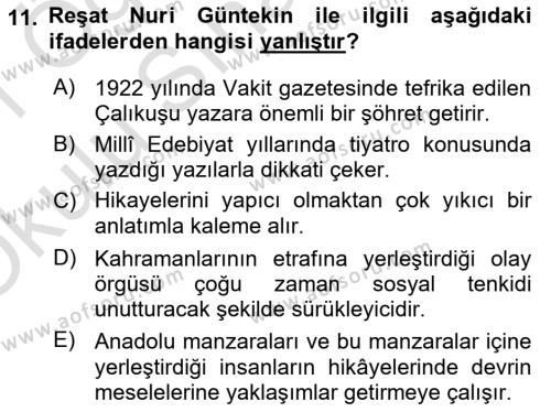 2. Meşrutiyet Dönemi Türk Edebiyatı Dersi 2020 - 2021 Yılı Yaz Okulu Sınavı 11. Soru