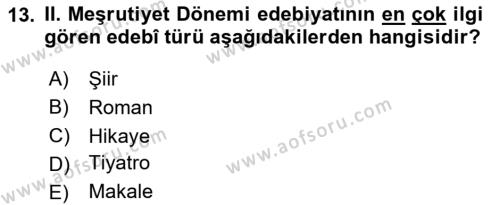 2. Meşrutiyet Dönemi Türk Edebiyatı Dersi 2020 - 2021 Yılı Yaz Okulu Sınavı 13. Soru