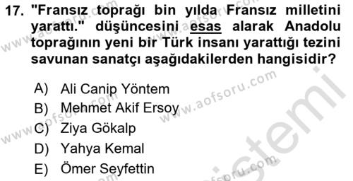 2. Meşrutiyet Dönemi Türk Edebiyatı Dersi 2020 - 2021 Yılı Yaz Okulu Sınavı 17. Soru