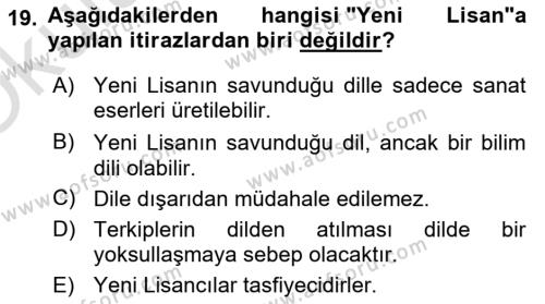 2. Meşrutiyet Dönemi Türk Edebiyatı Dersi 2020 - 2021 Yılı Yaz Okulu Sınavı 19. Soru