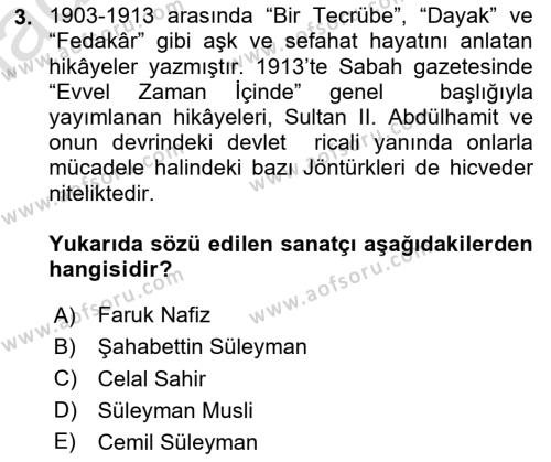 2. Meşrutiyet Dönemi Türk Edebiyatı Dersi 2020 - 2021 Yılı Yaz Okulu Sınavı 3. Soru