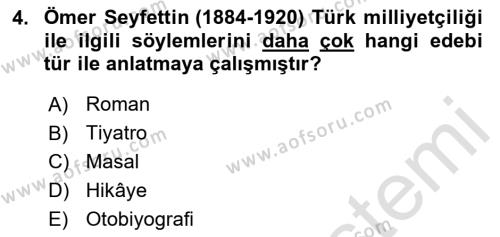 2. Meşrutiyet Dönemi Türk Edebiyatı Dersi 2020 - 2021 Yılı Yaz Okulu Sınavı 4. Soru