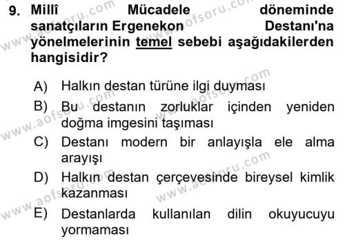 2. Meşrutiyet Dönemi Türk Edebiyatı Dersi 2020 - 2021 Yılı Yaz Okulu Sınavı 9. Soru