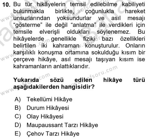 2. Meşrutiyet Dönemi Türk Edebiyatı Dersi 2021 - 2022 Yılı (Vize) Ara Sınavı 10. Soru